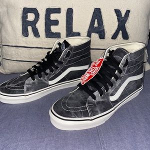 New VANS MENS WOMENS DENIM DESTROY SK8-HI TAPERED BLACK MARSHMALLOW